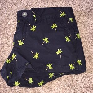 Black Shorts with Embroidered Palm Trees